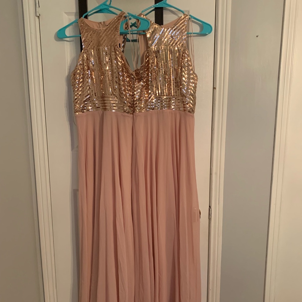 Beauty Kai Long Sequin Chiffon Prom /evening gown. Blush/ rose gold x-small